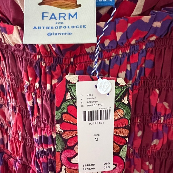 NWT Farm Rio x Anthropologie Puff-Sleeve Smocked Maxi Dress SIZE M - Picture 5 of 5
